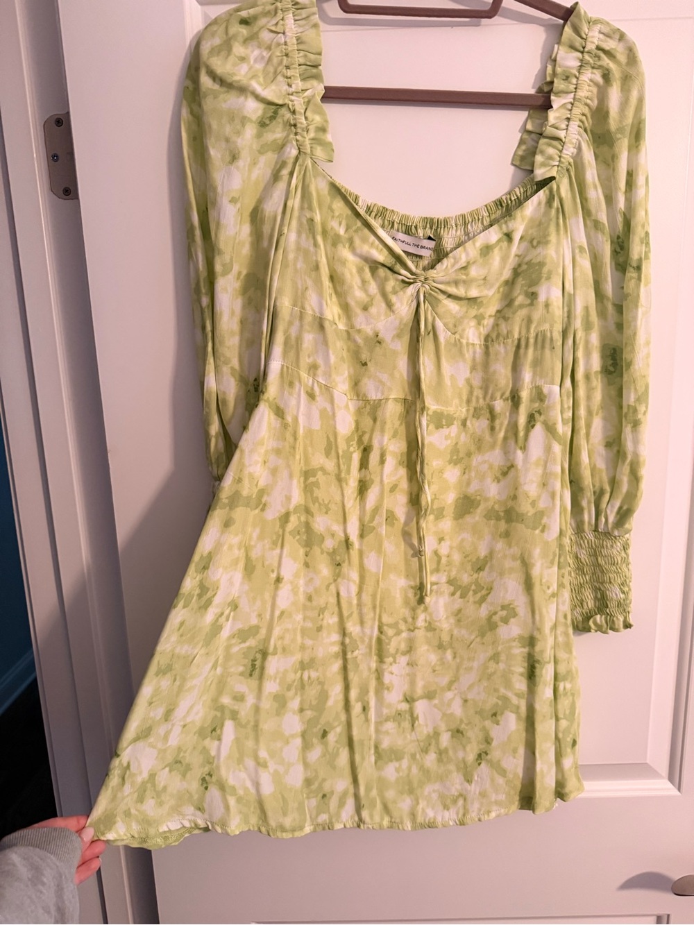 Faithfull the Brand Green and White Tie-Dye Mini Dress